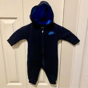 Nike Baby Navy Fleece Lined Hooded Onesie | 6M